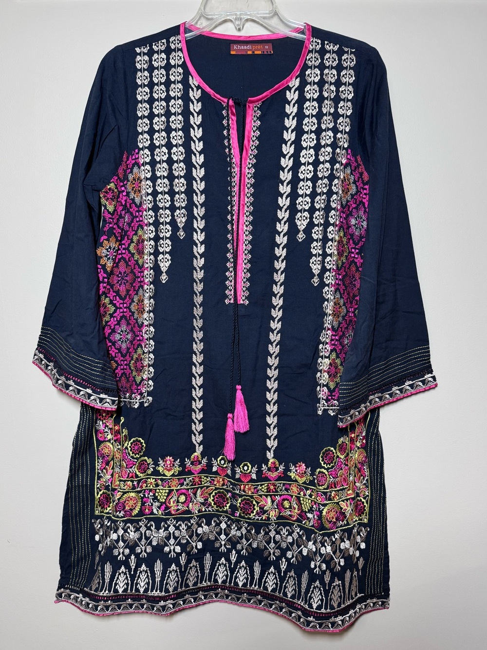 Khaadi Black Embroidered Tunic with Pink Accents